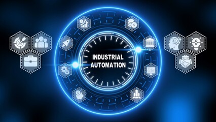 Industrial Automation Concept with Digital Icons and Glowing Blue Circle technology innovation