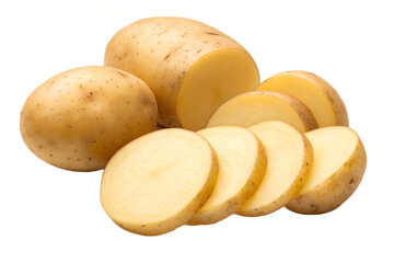 Whole and Sliced Potatoes Isolated on Transparent Background