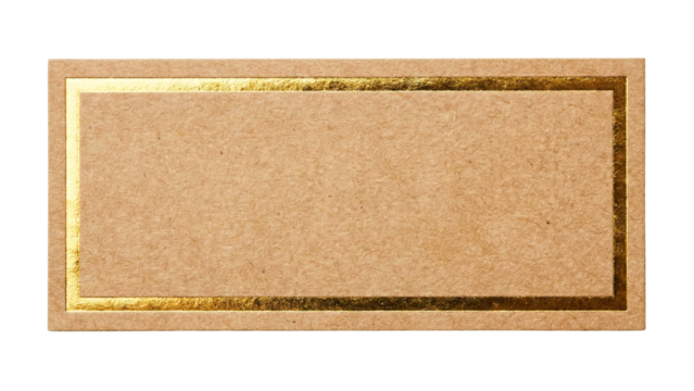 Rectangular kraft paper label with metallic gold border 