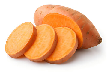 Sweet Potato Whole and Sliced Isolated on Transparent Background