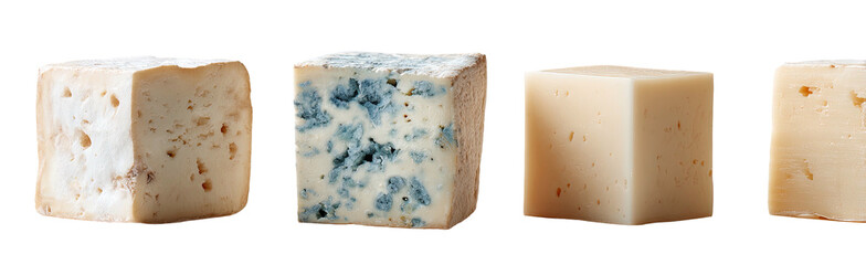 Cheese cubes Four different varieties against a black backdrop