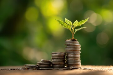 Seedling on coins: a visual of green finance and sustainable growth