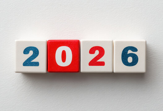 Numbers 2026 displayed on white blocks for a bright and modern calendar year representation