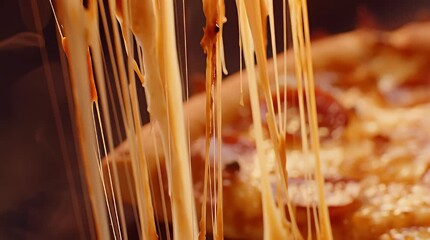 Close up of delicious pizza slice with melted cheese and crispy crust