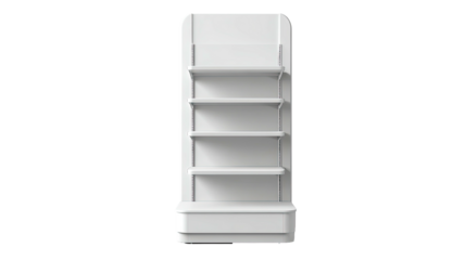 Tall, slim white shelving unit with five evenly spaced shelves