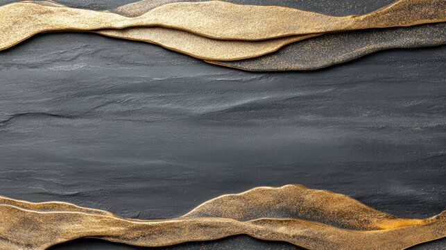 Gold texture black background elegant metallic ribbon layers conveying luxury and contrast
