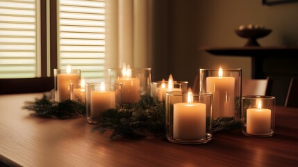 Warm Candlelit Winter Dining Table Scene