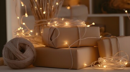 Warm Firelight on Simple Gift Boxes
