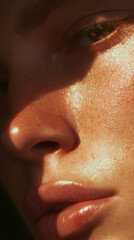 Closeup of SunKissed Skin with Freckles and Glossy Lips