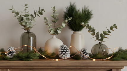 Minimalist Christmas Home Decor with Pine Branches and Winter Greens