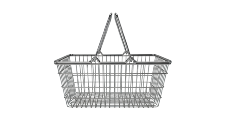 Monochrome wire shopping basket illustration against a black background