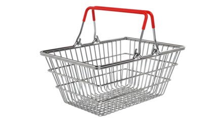 Empty shopping basket with red handle isolated on black background