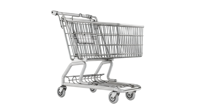 Stylized shopping cart illustration with white lines on a black background