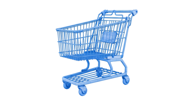 Isolated blue shopping cart on black background for retail or grocery concepts - Powered by Adobe