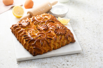 Traditional sweet pie with lemon filling