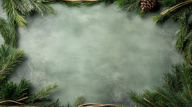 Green holiday backdrop with delicate garland edges and serene festive mood
