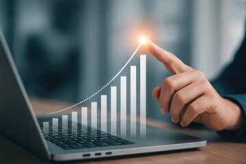 Positive financial growth trend visualization showing upward progress on a laptop screen.