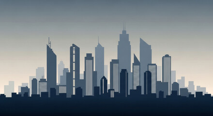 Fototapeta premium Silhouette of modern city skyline with tall buildings