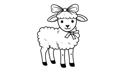 Adorable cartoon sheep with a bow on its head, isolated on white