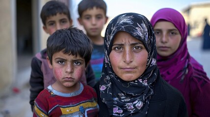 A refugee family starting a new life, hope and resilience in their eyes