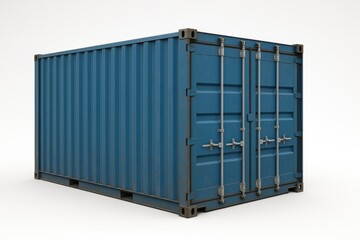 Blue cargo container for shipping and logistics solutions, freight transport, global trade, intermodal shipping