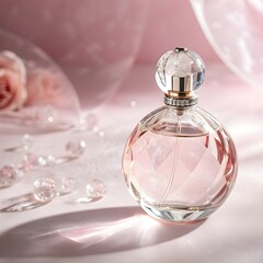 Dreamy Round Crystal Perfume Bottle on Pink Gradient.