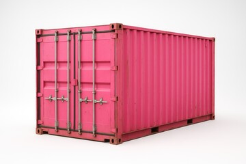 Bright pink cargo container with metal latches and lock rods for shipping and storage