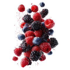 Flying mix of fresh berries - raspberries, blackberries and blueberries