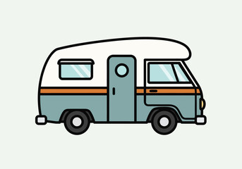 Cartoon Camper Van with Blue and White Design.