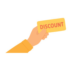 Hand holding discount card in warm flat style for sales, offers, promotions, and marketing designs.