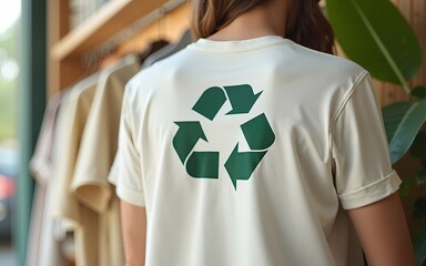 Ecofriendly apparel with a prominent recycle logo, advocating for sustainable textile choices and a commitment to environmental conservation over fast fashion. High quality
