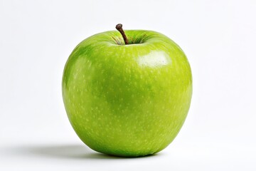 Single green apple isolated on a white background with studio lighting
