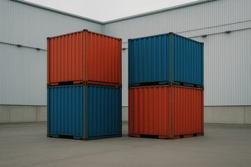 Stacked cargo containers, industrial storage units, logistics equipment, shipping boxes