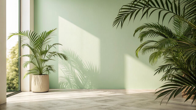 Indoor palm plants in minimalist interior design for home decor and greenery