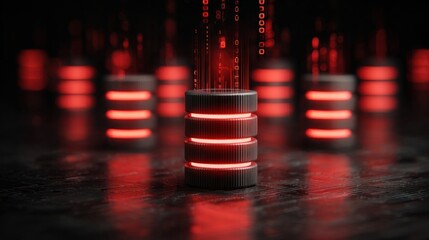 Cyber Attack Graphic Showing Stolen Database Transfer With Red Encrypted Upload Bars in a Digital Environment