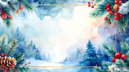 クリスマスに使える水彩風フレーム 16:9サイズ