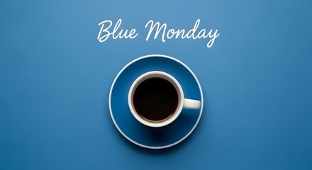White coffee cup with dark coffee on blue saucer and blue background image
