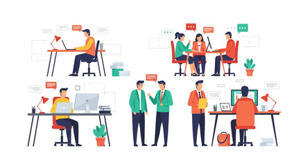 Set of Business People Characters in Various Office Situations.