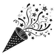 Confetti popper silhouette black fill white back