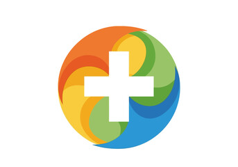 Obraz premium Colorful Medical Cross Logo with Circular Swirls Design.