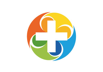 Obraz premium Colorful Medical Cross Logo with Circular Design.