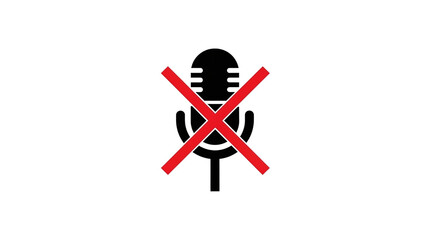 Muted microphone icon with a red cross, symbolizing no sound, audio off, or privacy settings in digital interfaces and communication apps, isolated on transparent background