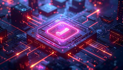A macro shot shows glowing circuit board paths converging on a central processor with a checkmark symbol