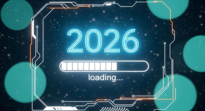 Futuristic Loading Screen for Year 2026 progress future - Powered by Adobe