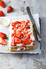 Homemade strawberry cake with vanilla cream