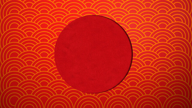 Seamless pattern of overlapping orange circles on a red background. Mockup, template, or copy space. Decoration for Lunar or Chinese New Year celebration