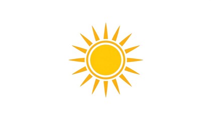 Fototapeta premium Simple, central, stylized golden sun with pointed rays, on pure white