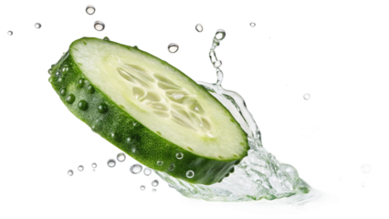 Falling  cucumber slice isolated on transparent or white background