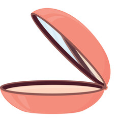 Open coral pink seashell with light beige interior and blue sky reflection on a transparent background