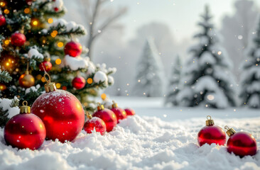A mock-up of a Christmas card with a winter landscape. New Year's atmosphere. Christmas atmosphere